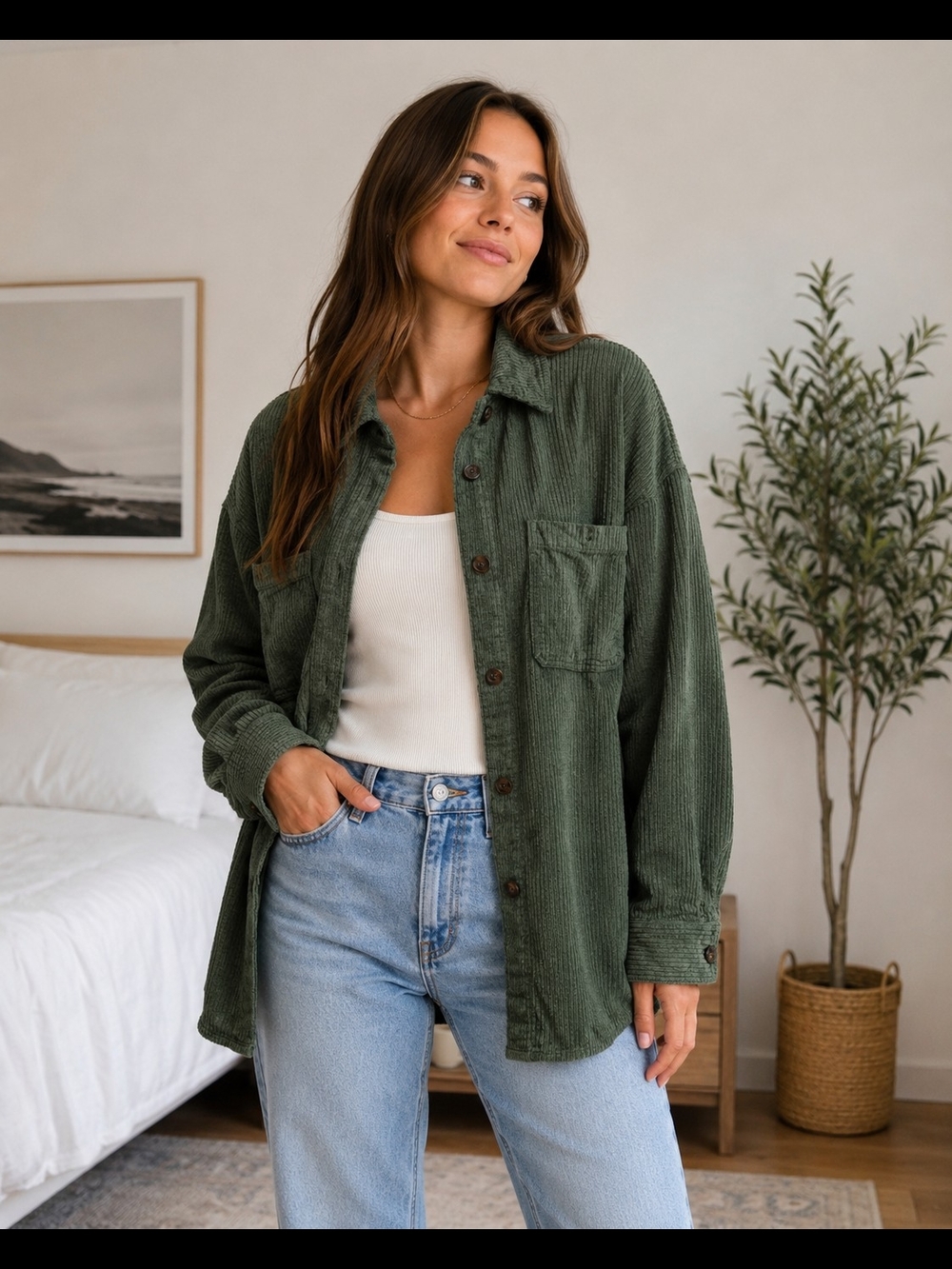 Aritzia Babaton Oversized Green Corduroy Shacket Size S